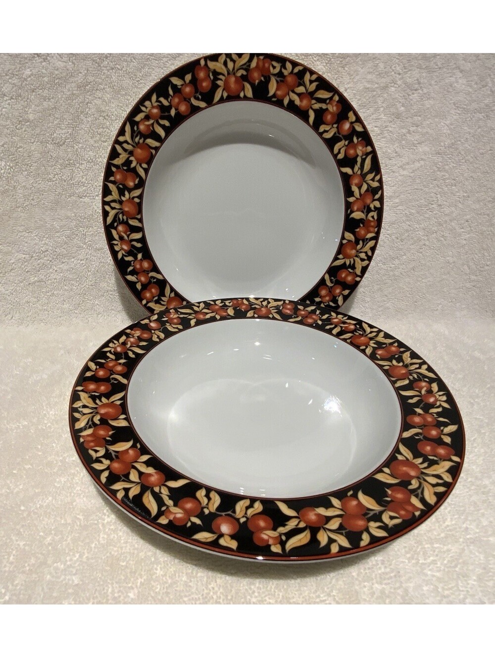Dansk Apple Blossom Patterned Rim 9” Soup/Salad Bowls - Set of Four